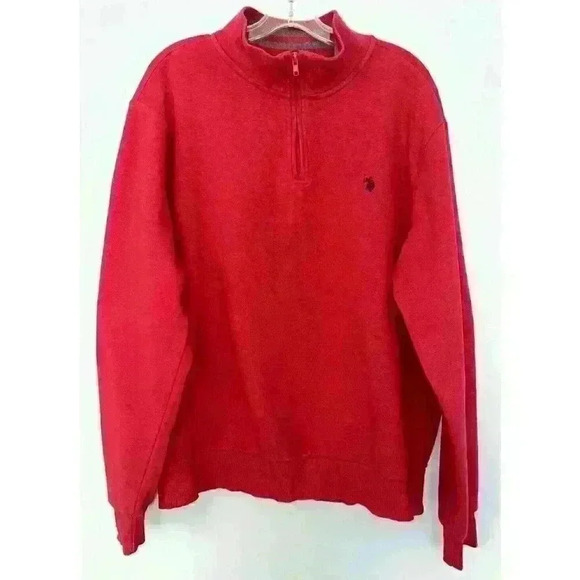 U.S. Polo Assn Men's L 1/4 Zip Red Sweatshirt - Picture 1 of 10